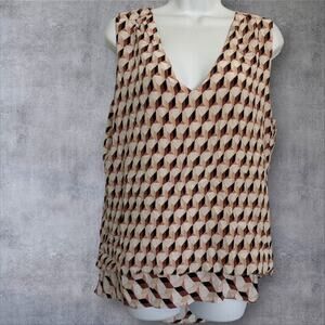 Vintage White House Black Market Silk Geometric Print Sleeveless Tunic L